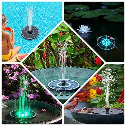 Solar Fountain New, 3.5W Solar Bird Bath Fountains with Glass Panel, 2200 Battery, Hummingbird Water Features with Color LED Lights, 8 Spray Modes & 4 Fixed Pipes for Garden, Pool, Pond - color: Blue
