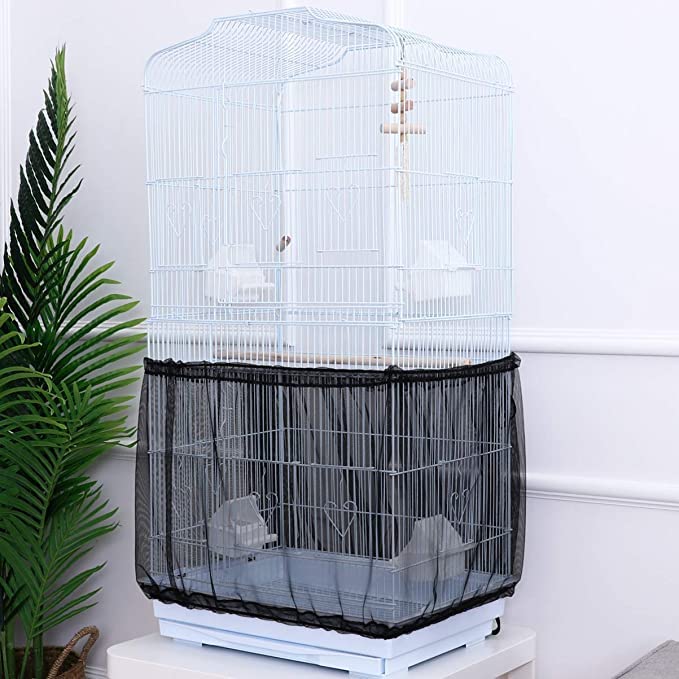 Adjustable Birdcage Seed Catcher Feather Catcher Bird Cage Cover Net Airy Soft Skirt Guard Birdcage Nylon Mesh Netting for Parrot Macaw Parakeet Round Square Cage (118 x 16 Inch, Black) - color: Black, size: 118 x 16 Inch