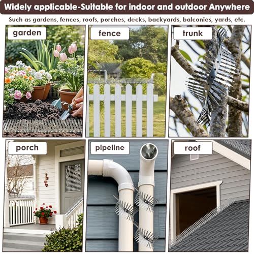 Bird spikes deterrent for outside Stainless Steel 360°Bend 100cm with Accessories, Anti Climb Spikes to Keep Birds- Pigeon-Racoon-Squirrel-Cat Away from porch baffle feeder yard patio garden Fence