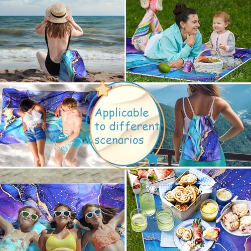 Purple Marble Beach Towel - Microfiber Beach Blanket Backpack for Travel Adult Camping Holiday 63"x31.5" - color: Abstraction Marble Purple