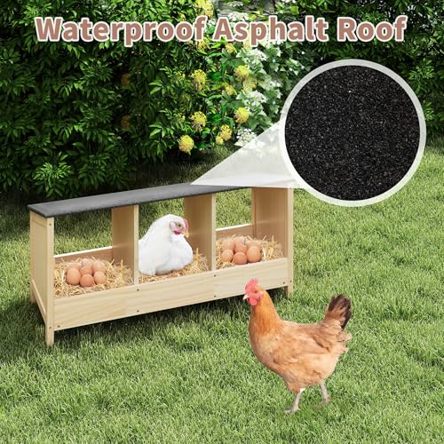 COZIWOW 3-Compartment Chicken Nesting Box Waterproof Asphalt Roof, Wooden Nesting Boxes for Chicken Coop/Farm/Backyard, Easy to Install, Chicken Laying Boxes for Hens, Poultry, Quail, Pigeons