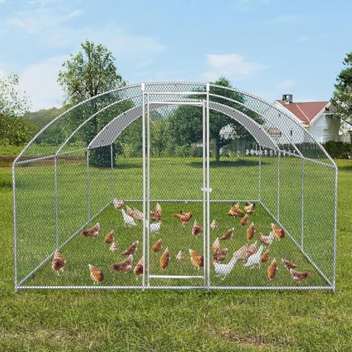 VINGLI Large Metal Chicken Coop, 19.7x9.8x6.5 ft Poultry Cage for Chicken Run, Walk-in Chicken Pen with Waterproof & Anti-UV Cover for Yard Outdoor (Silver-Dome Roof) - color: Silver-Dome Roof, size: 117.3"L x 77.6"W x 68.9"H