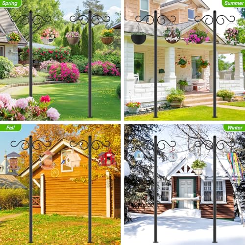 RCUICA Double Shepherds Hooks for Outdoor,1 Pack 55 Inch Bird Feeder Pole with 5 Prongs Base,Heavy Duty Shepherds Hook,Suitable for Garden in Hanging Flower Basket,Lantern,Bird Nests (1 Pack 55 inch) - size: 1 Pack 55 inch