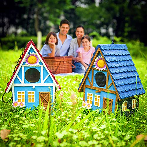 Garden Bird House for Outside Clearance Hanging Outdoors Country Cute Birdhouses for Wren Finchs Chickadee Hummingbird Tree Swallow Cage Kids Nature Lover Bluebird House(Red) - color: Red
