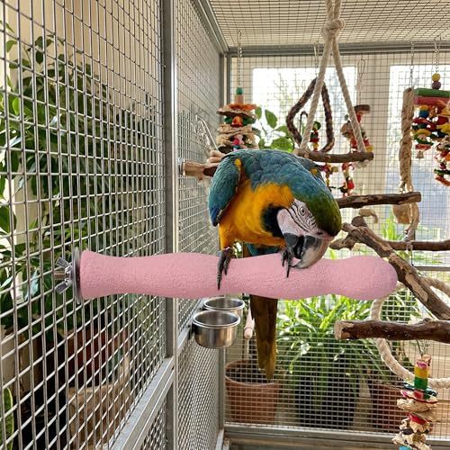 Natural Wood Bird Perch with Beak Grinding Bar, Climbing Standing Stick Cage Toy for Parakeets, Cockatiels, African Grey, Budgies & Small Parrots