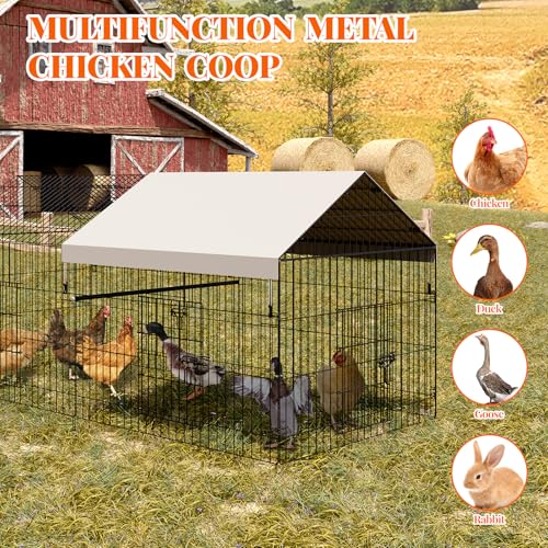 GarveeLife Metal Chicken Coop, 86"×40"×40" Chicken Run for Yard with Waterproof Cover, Portable Poultry Cage, Metal Chicken Cage for Outdoor Backyard Farm Chicken Rabbit Duck - size: 86"
