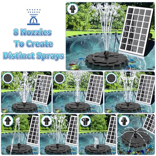 SZMP 3.5W Solar Fountain Pump, All-Glass Panel Solar Water Pump Kit with Stake & 4 Anti-Drift Rods, 9.8FT Cable 8 Nozzles for Bird Bath, Garden, Backyard, Fish Tank