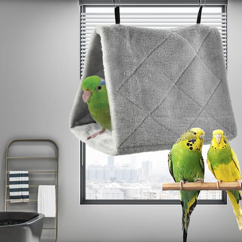 Bird Nest Snuggle Hut Soft Plush Hammock Hanging Cage Tent for Birds Parrot Winter Warm Bed Pet Toy for Hamster Parrot Macaw Budgies Eclectus Parakeet Cockatiels Cockatoo Lovebird (M, Grey) - color: Grey