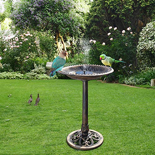 VINGLI Pedestal Bird Bath with Solar Fountain, Solar Pump Resin Birdbaths, Weather Resistant Bird Baths with Ground Stakes, Vintage Finish Garden Decor for Outdoor, Patio, Yard, Lawn (Copper) - color: Copper