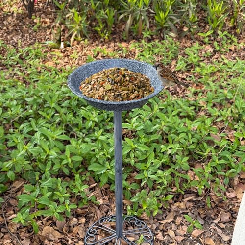 Outdoor Garden Bird Bath, 25.5 inch Height Bird Feeder, Metal Birdbath with Dragonfly for Garden Yard Patio Lawn Decoration, Gray - color: Gray