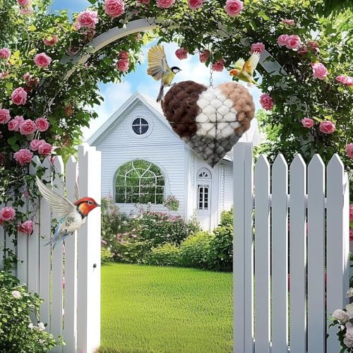 Handmade Alpaca Fiber Bird Nesting Heart, Birds Nests Material Holder, Winter Tree Shelter for Wild Bird, Hummingbird Houses Nest Boxes Gifts for Outside Garden Art Birdhouse, Birds Lovers