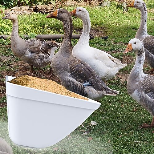 mozoba Hanging Chicken Feeder Trough for Goat Sheep Deer Poultry Duck Chicken Fence Feeder Livestock Feeding Container Goats Supplies Feeders Waterer Bucket (White) - color: White