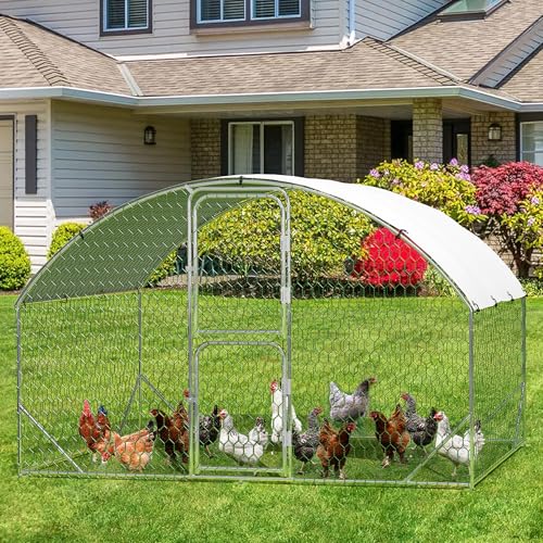 Large Walk-in Metal Chicken Coop for 10 Chickens,Heavy Duty Reinforced Wire Mesh Run with All-Weather Waterproof & Anti-UV Cover,Secure Lock - Outdoor Poultry Pen for Chickens,Ducks (Dome Roof) - size: Small Dome Roof Bottom Reinforcement S
