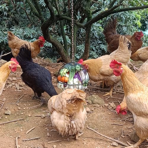 Hanging Chicken Feeder, 7.4 Inch Metal Large Chicken Ball Cage,Hen Food Rack, Chicken Feeding Supplies, Chick Coop Accessories.1 pcs Black
