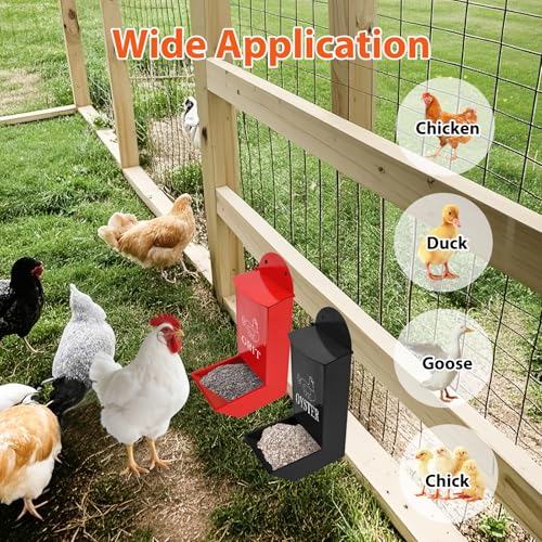 2 Pack Gravity Chicken Grit Feeders with Lids, Metal Oyster Shell Feeder | Hanging Gravity Chicken Poultry Feeder Troughs, Metal Coop Accessories Supplies, Grit, Oyster Shell, Feed