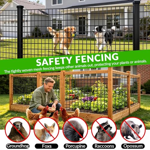 Welded Wire Fencing 1 ‘’x 1‘’ 5ft x 100 ft，Vinyl Coated Welded Wire Mesh Roll,16GA Black PVC Coated Welded Wire Fence,Hardware Cloth for Yard Vegetable Protection Goat & Poultry Netting - size: 5ft*100ft 1″×1″