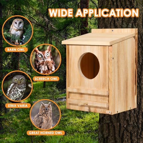 Large Barn Owl House,15.8 * 10.6 * 8.7IN Owl Nesting Box for Outside | Wooden Nest House,Large Handmade Bird Houses for Outside,Suitable for Wildlife Barn,Eastern Screech,Great Horned - size: 15.8''High