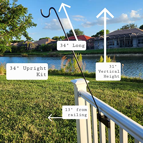 Long Hook Kits Ideal for Bird Feeders, Lighter Flower Baskets, Chimes, etc. for Vertical Spindled Deck Railings Only (34" Upright) Heavy Duty Hanger - size: (1) 34" Upright