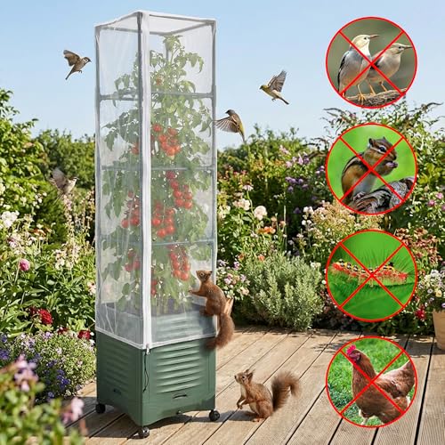 2 Pcs Garden Bird Netting Plant Cover for Square Tomato Cage, 59" x 17.7" Insect Bird Barrier Tomato Cage Net with Zipper & Drawstring, Tomato Trellis Netting Protection Cover for Protecting Plants - color: 2 Pcs, size: 59 x 17.7 inch