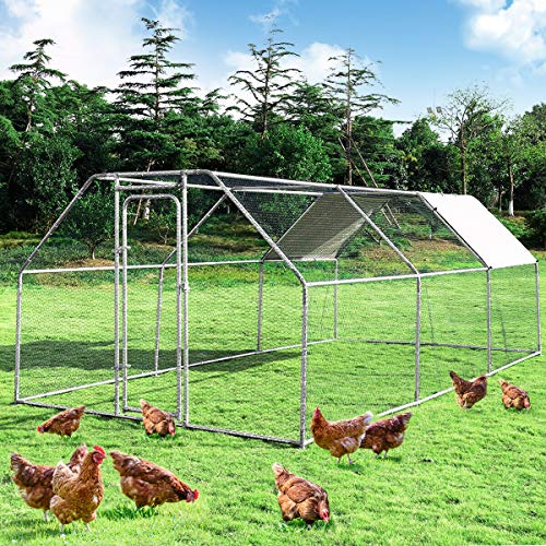 Giantex 18.5ft Large Metal Chicken Coop, Walk-in Chicken Coops Hen Run House Shade Cage with Waterproof and Sun Protection Cover for Outdoor Backyard Farm Use Poultry Cage (18.5 x 9.2 ft, Flat) - size: 221.0"L x 110.5"W x 77.0"H