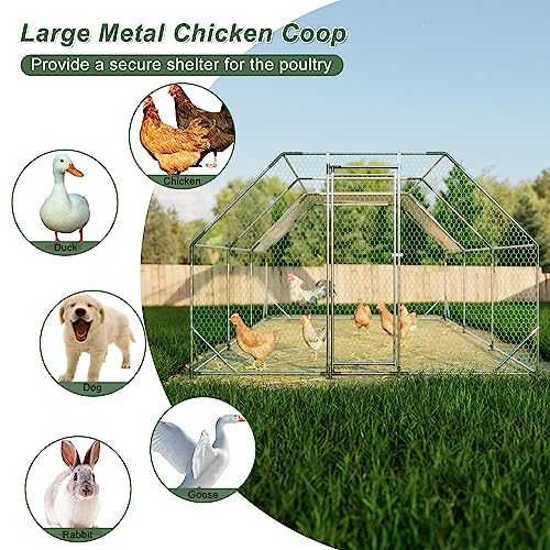 CHIKENCOOP 19.5x9.8x6.5ft Metal Chicken Coop, 3-Room Chicken Run with Cover | Three-room walk-in run with flat-center roof, waterproof UV-resistant PE cover, galvanized steel frame, and lockable door. - size: 238.0"L x 118.0"W x 79.0"H