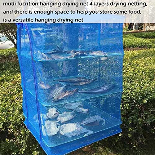 Drying Rack 4 Layers Folding Mesh, Foldable Nylon Netting, Hanging Drying Net, for Shrimp, Fish, Fruit, Vegetables, Herb, with Zipper Opening - Blue (25.59X13.78X13.78 in) - size: 4 Layers