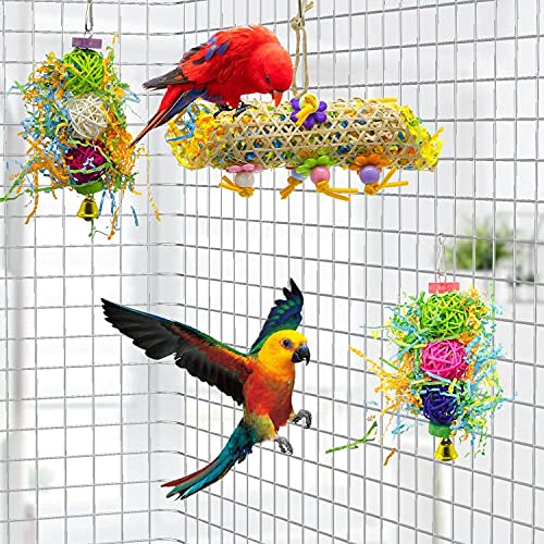 EBaokuup 3Pack Bird Chewing Toys Foraging Shredder Toy Parrot Cage Bird Loofah Hanging Toy for Cockatiel Conure African Grey Parrot - color: 3 PCS
