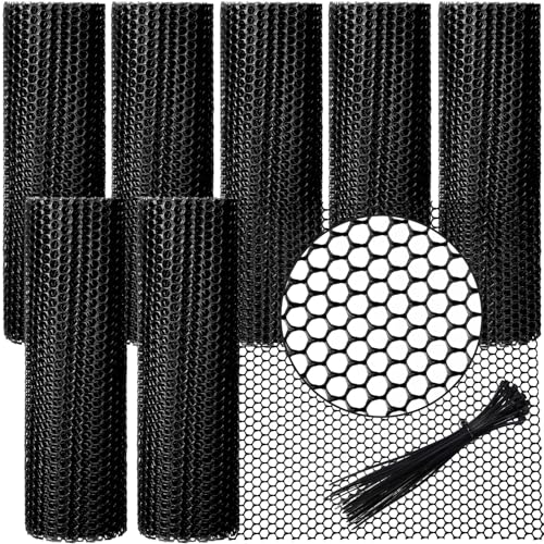 6 Rolls Plastic Chicken Wire Fencing Mesh 120 x 15.7 Inch Each Plastic Mesh Fence with Zip Ties Hexagonal Poultry Netting Garden Fencing Cat and Bird Netting (Black) - color: Black