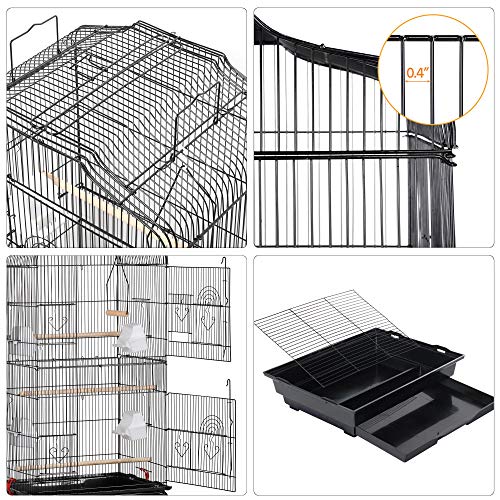 Yaheetech 41-inch Open Top Medium Bird Cages for Parakeets Finches Canaries Lovebirds Small Quaker Parrots Cockatiels Budgie Green Cheek Conure Travel Pet Flight Birdcage - color: Black