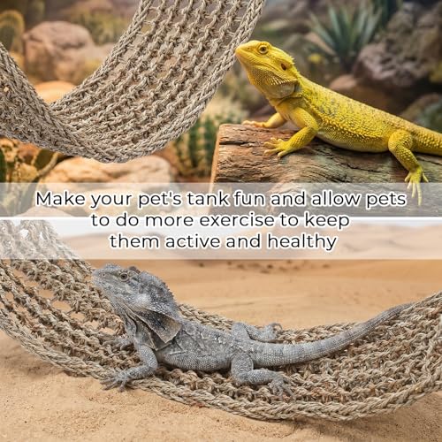 39 x 7.5 Inches Seagrass Mat Natural Woven Net Bird Hammock with Hooks Climbing Rope Ladder Chew Toy Cage Accessories for Parrots Cockatiels Hamsters Rats Guinea Pigs Bearded Dragons