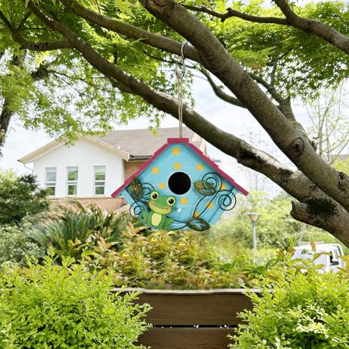 Wood Bird House Bluebird Nest Box Bird Boxes Home Birdhouse Hanging Outdoor | Decorative for Wren Finch Chickadee Sparrows Cardinals Garden Tree(Frog)