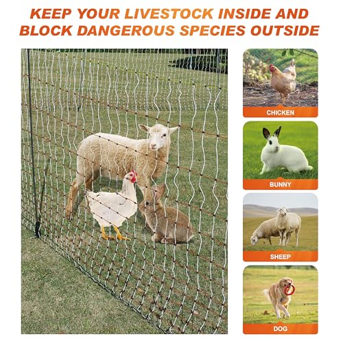 Poultry Electric Netting Fence - 47.3''H (can be Manually Raised to 59.1''H) x 65.6'L for Flying Chicken, Sheep, Goats in Farms, Ranches and Gardens, PK2 - style: (47.3 to 59.1)" x 65.6' - PK2