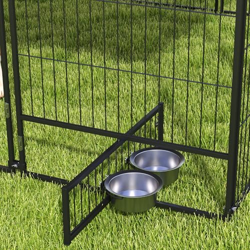PawHut Outside Dog Kennel, 7' x 7' x 5' Puppy Play Pen with Canopy, Garden Playpen Fence Crate Enclosure Cage Rotating Bowl, for Dogs, Chickens, Ducks, Black | Puppy Play Pen, Garden Fence Crate Enclosure Cage, Rotating Bowl for Dogs Chickens Ducks - size