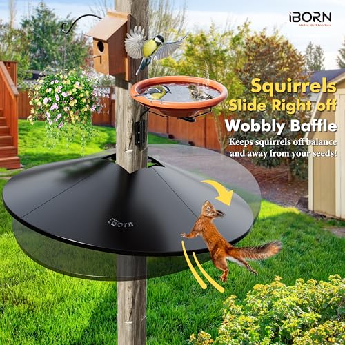 iBorn Squirrel Baffle for Bird Feeder Pole, Baffle for 4x4 Post, 22inch Oversized Squirrel Defender Stopper, Polycarbonate(PC), Dual Compatible Post/Pole Mount Guards, Pack of 1, Black - color: 22Inch, Black, Chew-Proof PC, Pack Of 1