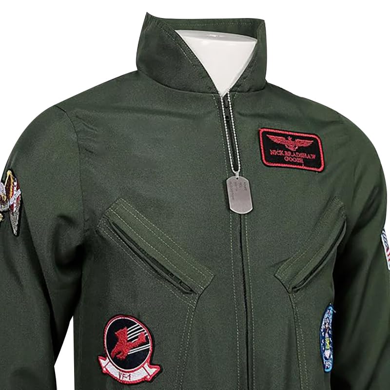 Flight Suit Costume Fighter Pilot Outfit for Men Halloween Cosplay Costume With Accessories Set - size: X-Large