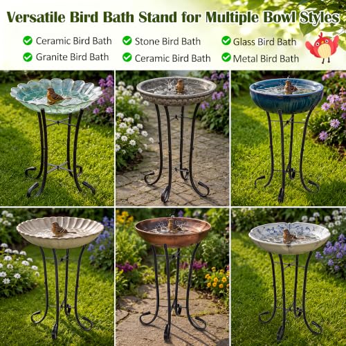 Outdoor Metal Bird Bath Stand, Sturdy Birdbath Bowl Stand, 17 Inch, Fade and Weather Resistant, Outdoor Decoration for Glass BirdBaths, Garden Yards Lawn(Elegant) - style: Elegant