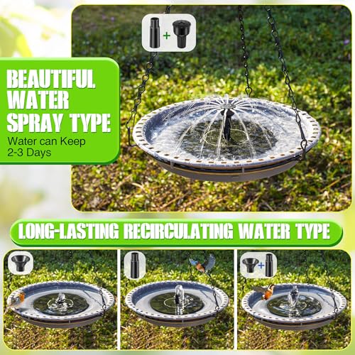 Solar Bird Bath Fountain for Outdoor with 4 Water Patterns | Hanging Solar Powered Hummingbird Water Fountain Pump Combo Set for Garden Yard Patio Lawn