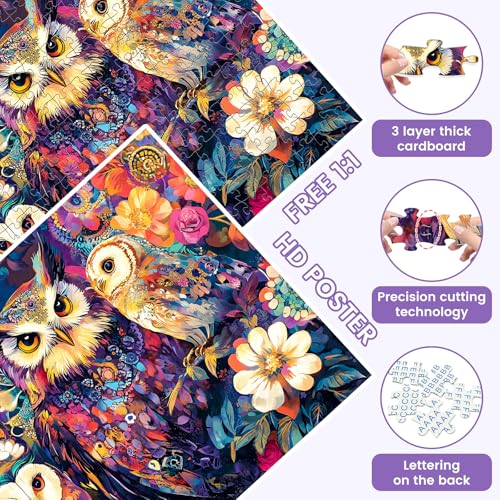 300 Pieces Owl Puzzle for Adults, Bird Puzzle Challenging Game Gift | 300 Pieces Recycled Cardboard Jigsaw Puzzles for Adults, Home Decor Gift Toy for Teens Kids Seniors 20.5×15 in - style: Owls