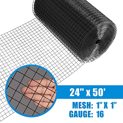 Fencer Wire 16 Gauge Black Vinyl Coated Welded Wire Mesh Size 1 inch by 1 inch (a. 2ft. x 50ft.) - size: a. 2ft. x 50ft.