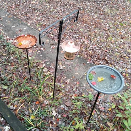 Frcctre Adjustable Double Shepherds Hooks for Outdoor, 61 Inch Tall Bird Feeder Pole with 5 Prongs Base, Heavy Duty Garden Hanger Stand for Hanging Flower Basket, Lantern, Bird Nests