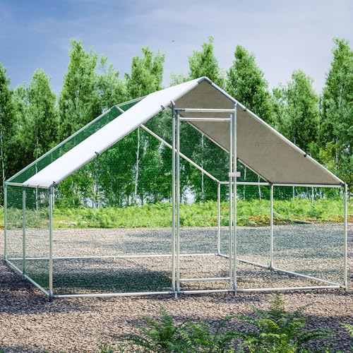 HEYTOWN Large Metal Chicken Coop Chicken Pen Walk-in Poultry Cage with Water-Resident and Anti-UV Cover Chicken Runs for Yard with Cover Duck Rabbit Dog House Outdoor - size: 13.1’L×9.8’W×6.5’H