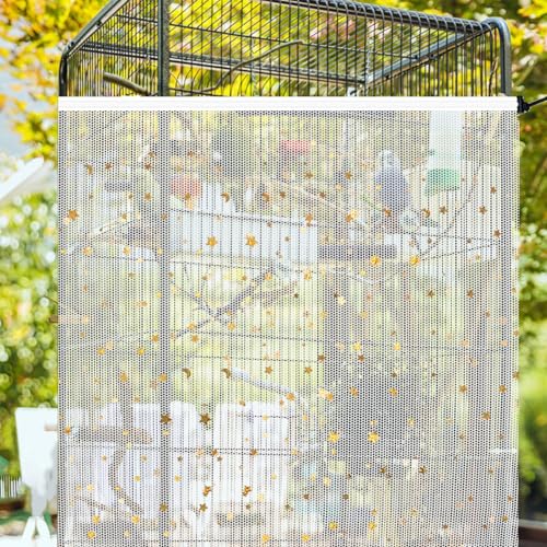 Bird Cage Cover, 60-118'' Large, 31.5'' H Adjustable Nylon Mesh Net, Soft Airy, White, Starry Sky Pattern, Drawstring, Breathable, Hand Wash Only - color: White, size: Large