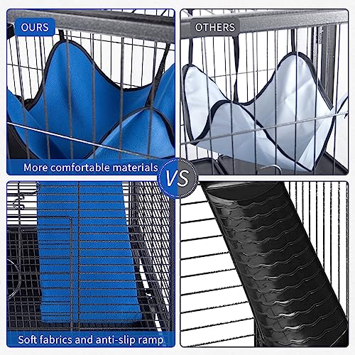 4 Tier Steel Deluxe Small Animal Pet Cage Kit for Guinea Pig Ferret Little Rabbit with Wheels Brakes Hammock 4 Platforms Removable Tray and Ladder with Flannel - size: 20.0"L x 20.0"W x 45.0"H