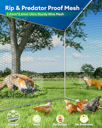 BUCATSTATE 6.6FT x 9.8FT x 6.6FT Metal Chicken Coop, Heavy-Duty Outdoor Poultry Cage with Run & Thick PE Waterproof Cover, Predator-Proof Chicken Run with Dual Lock Doors for 9-13 Hens