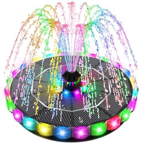 SZMP 3.5W Solar Fountain for Bird Bath with 2000mAh Battery & 3D Color Changing LED Light, Anti-Drift Fixer & 8 Nozzles, Solar Powered Water Fountain Kit for Garden, Patio, Pond (Colorful)
