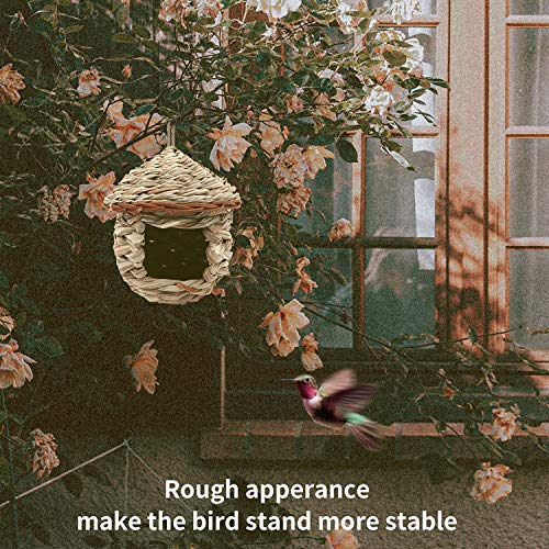 3 Pack Hummingbird House, Hand Woven Bird Nest for Outdoors Hanging | Humming Birdhouse, Small Grass Bird Houses for Outside, Natural Fiber Bird Hut Roosting Pocket for Finch Canary Chickadee
