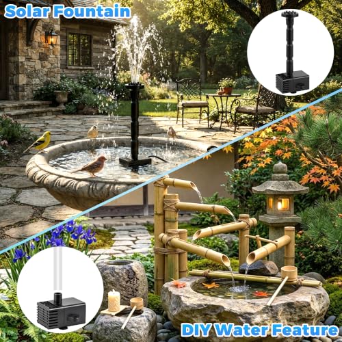15W Solar Fountain Pump Kit with 6 Nozzles & 6.56FT DIY Tubing | 2026 Upgraded Solar Powered Water Fountain with 16.4FT Extra-Long Cable for Bird Bath, Pond & Outdoor Water Features - color: 15w Solar Fountain
