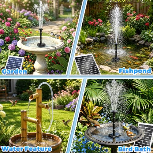 15W Solar Fountain Pump Kit with 6 Nozzles & 6.56FT DIY Tubing | 2026 Upgraded Solar Powered Water Fountain with 16.4FT Extra-Long Cable for Bird Bath, Pond & Outdoor Water Features - color: 15w Solar Fountain
