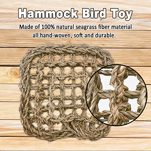 Tfwadmx Bird Seagrass Hammock Tent, 3Pcs 7x7in Seagrass Mat for Birds, Hanging Parrot Toys, Counre House Hut Hideout for Parakeets, Lovebirds, Budgies, Cockatiels