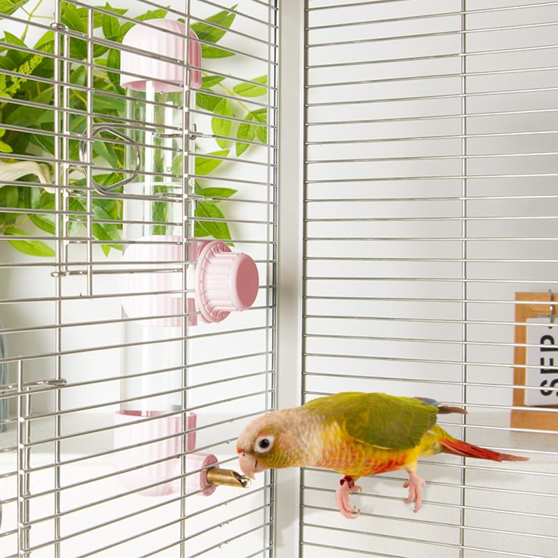 9.4 Fl Oz No Mess Bird Water Dispenser, Automatic Parrot Water Feeder with Spring Valve, Clear Cage Water Drinker for Parakeets Cockatiels Budgies Finch Lovebirds & Canary (Pink, 9.4 fl oz (280ml)) | Leak-proof bird waterer | For parrots, cockatiels, budg